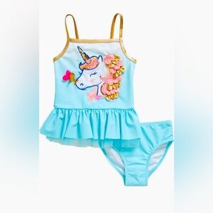 NWT Flapdoodles light blue two-piece Unicorn swimsuit in 2T
